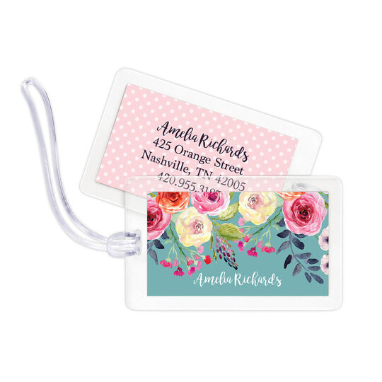 Blue Watercolor Roses Luggage Tags